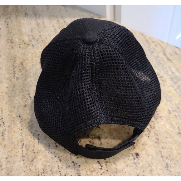 Black Hat Cap Adjustable Strap Mesh Back Red Blue Yellow Sailboat Nautical Boat - Picture 3 of 7